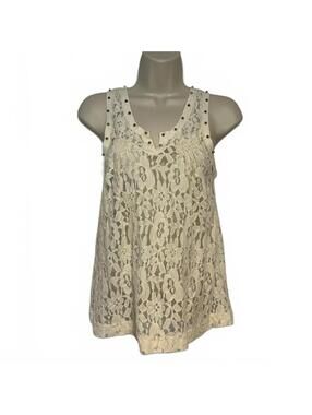Express Ivory Feminine Lace Tank w/Gold-tone Studded Accent | Size XS